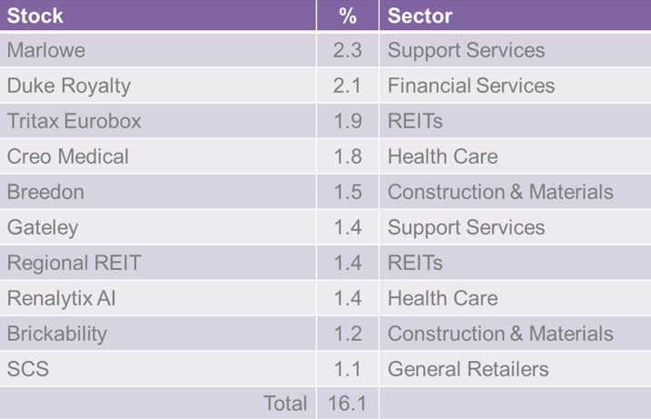 Top ten active holdings